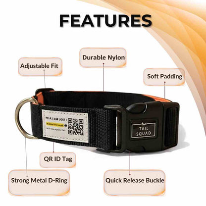 Pet Collar With QR Code | Smart ID Safety Collar For Dogs (Black)