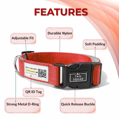 Pet Collar With QR Code | Smart ID Safety Collar For Dogs (Red)