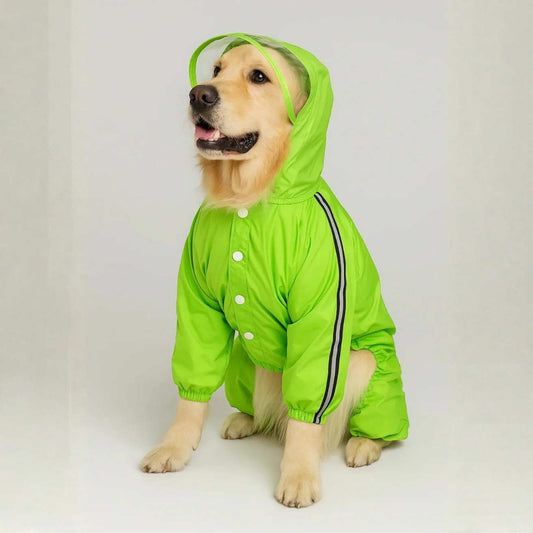 Neon Green Dog Raincoat | Waterproof Hooded Pet Rain Jacket