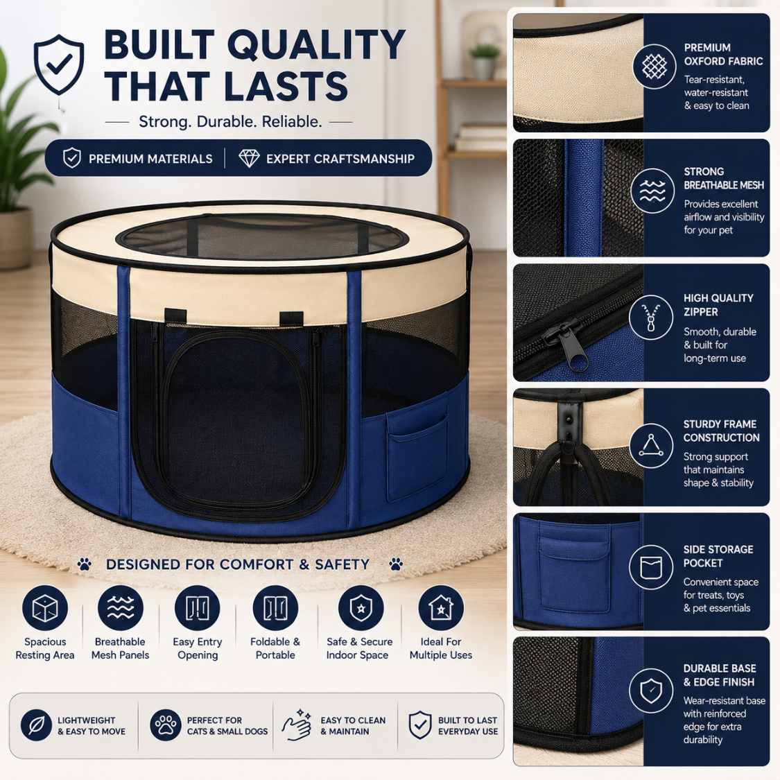 Foldable Pet Playpen Tent For Cats & Small Dogs