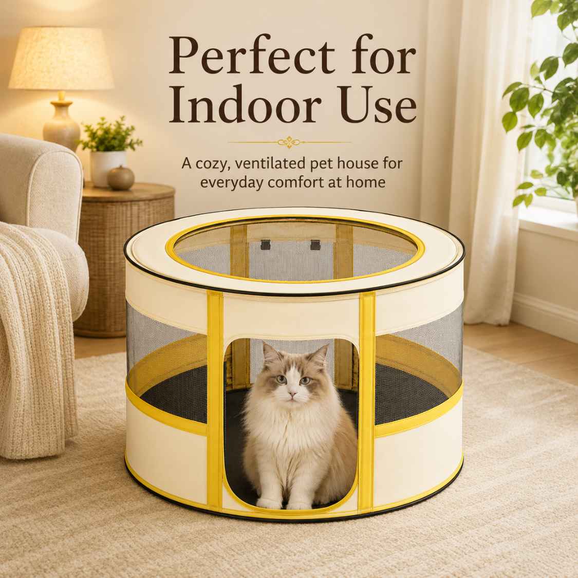 Foldable Indoor Pet Playpen Tent With Breathable Mesh For Cats & Small Dogs