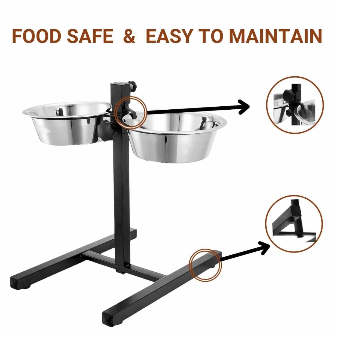Adjustable Dog Bowl Stand with Double Stainless Steel Bowls | Elevated Dog Feeder