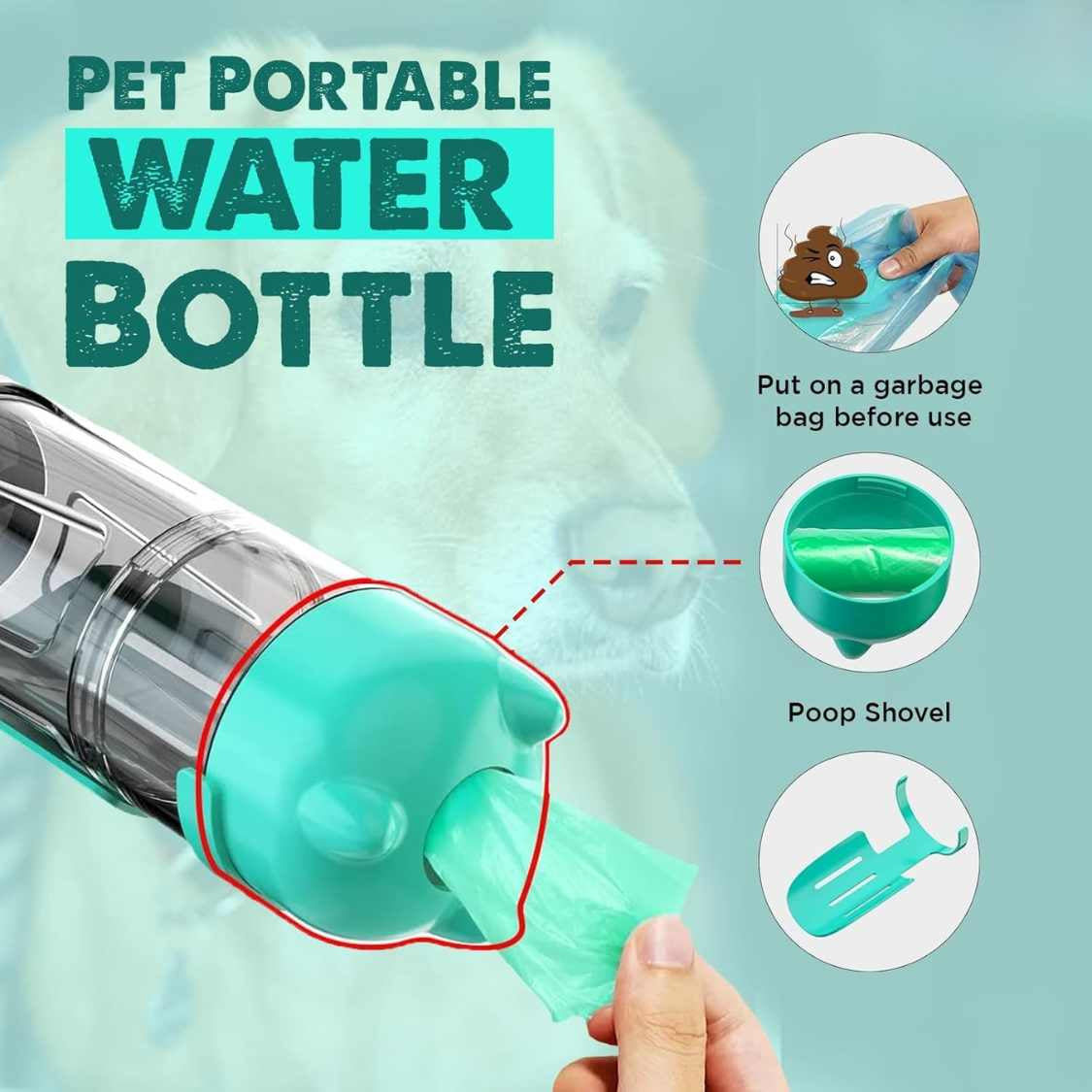 4-in-1 Dog Travel Water Bottle 500ML - Leak Proof Pet Feeder Blue
