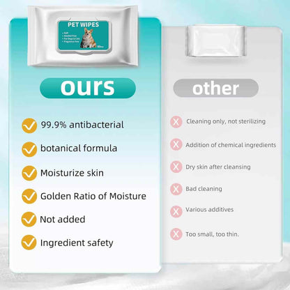Antibacterial Pet Wet Wipes for Dogs & Cats (80 Pcs)