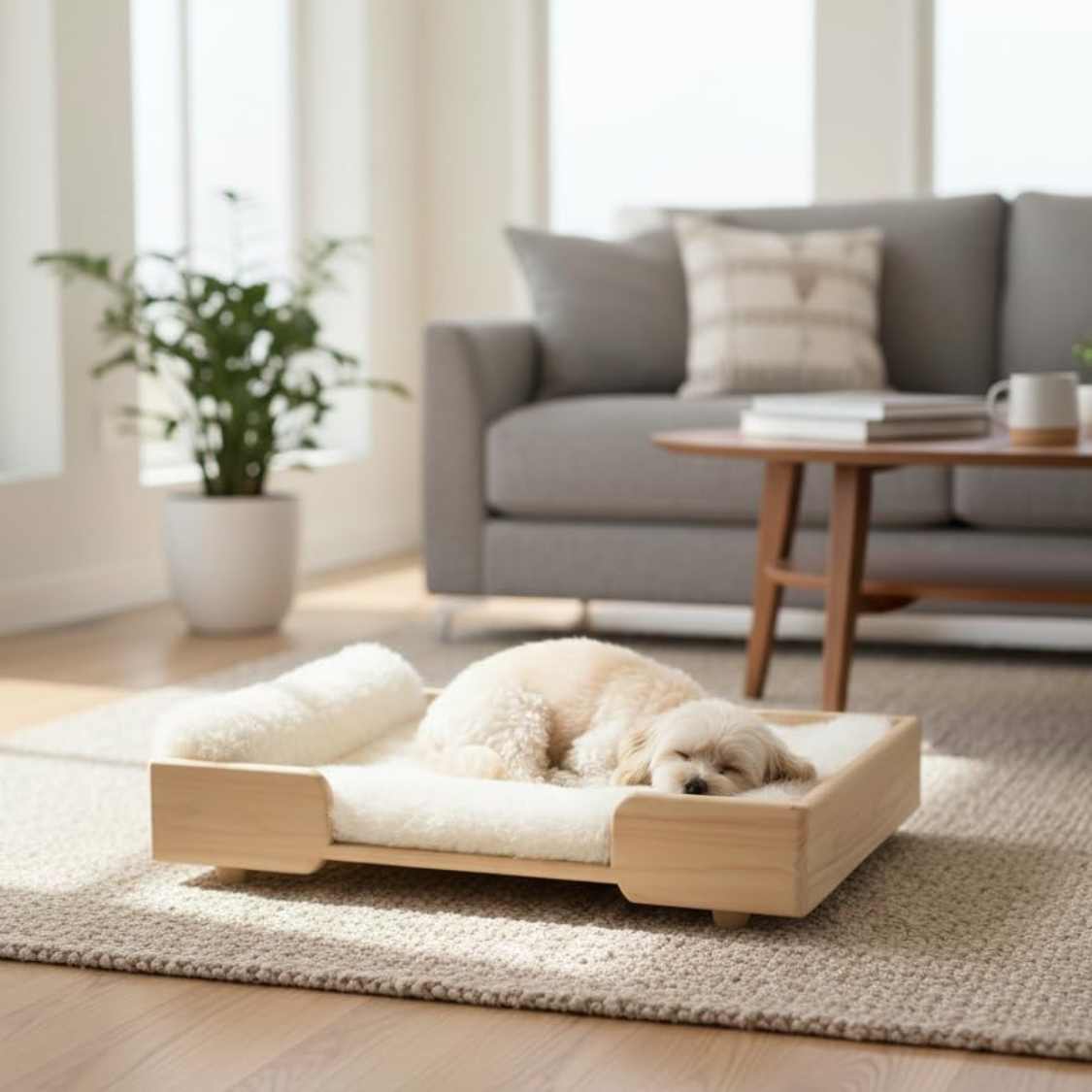 Luxury Wooden Pet Bed With Cushion For Small Dogs & Cats