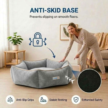 HANK HugFit Premium Dog Bed | Anti Skid & Machine Washable (Gray)