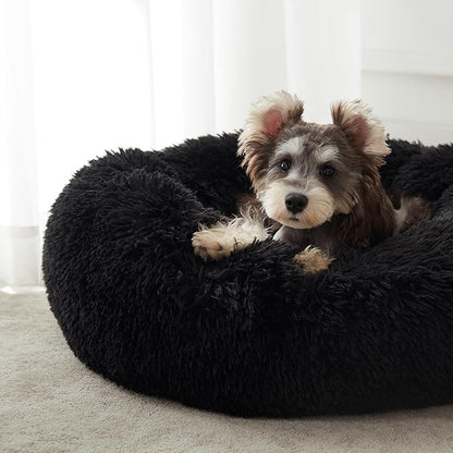 Round Donut Pet Bed for Cats & Dogs, Soft & Washable (Black)