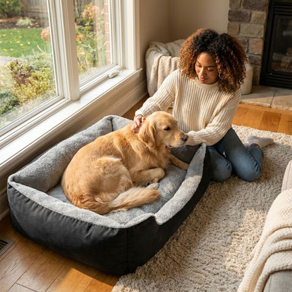 HANK Pet Bed With Soft Fabric & Machine Washable (Black & Gray) All Season