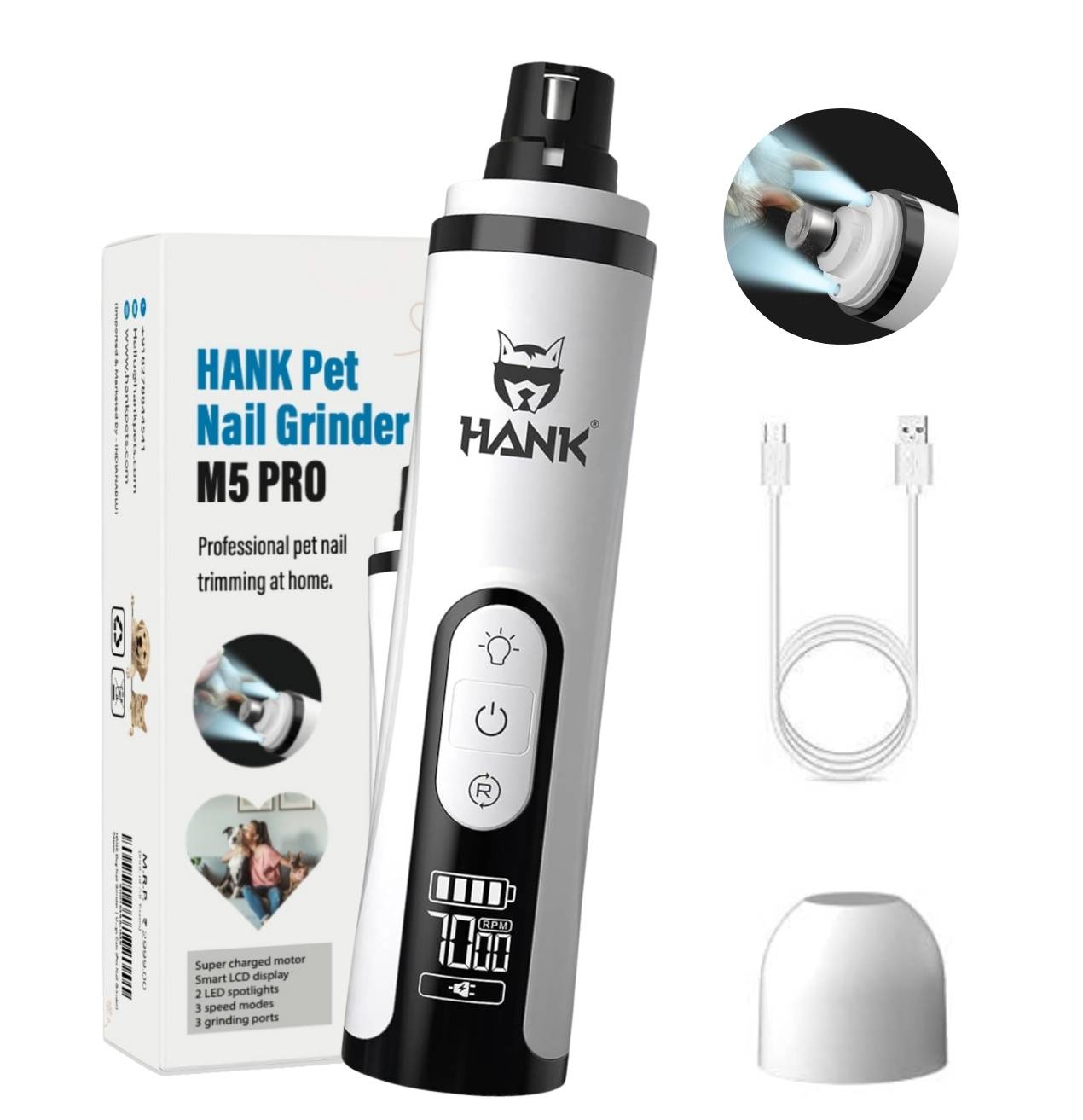 HANK Pet Nail Grinder With LED Light Design | Suitable for Large to Small Pets (M5 Pro)