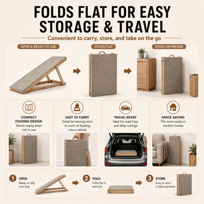 Foldable Pet Ramp for Dogs & Cats – Anti-Slip Wooden Ramp for Large Dogs