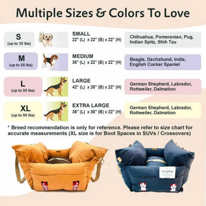 Pet Car Travel Bed with Safety Leash | Pet Seat Bed for Dogs & Cats | Earthy Brown