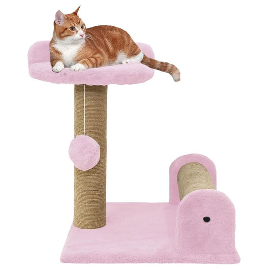 Soft Fur Fabric Activity Dual Jute Rope Scratching Post Cat Tree (Height 16 Inch)