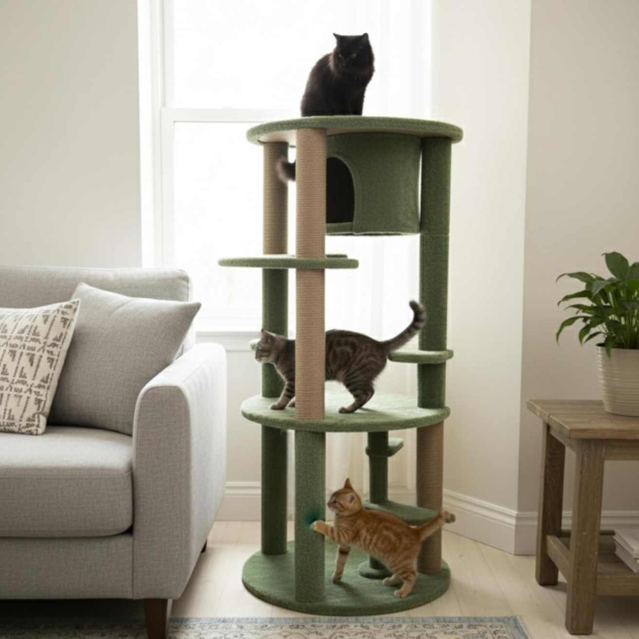 Multi-Level Cat Tree with Condo & Scratching Posts | Green