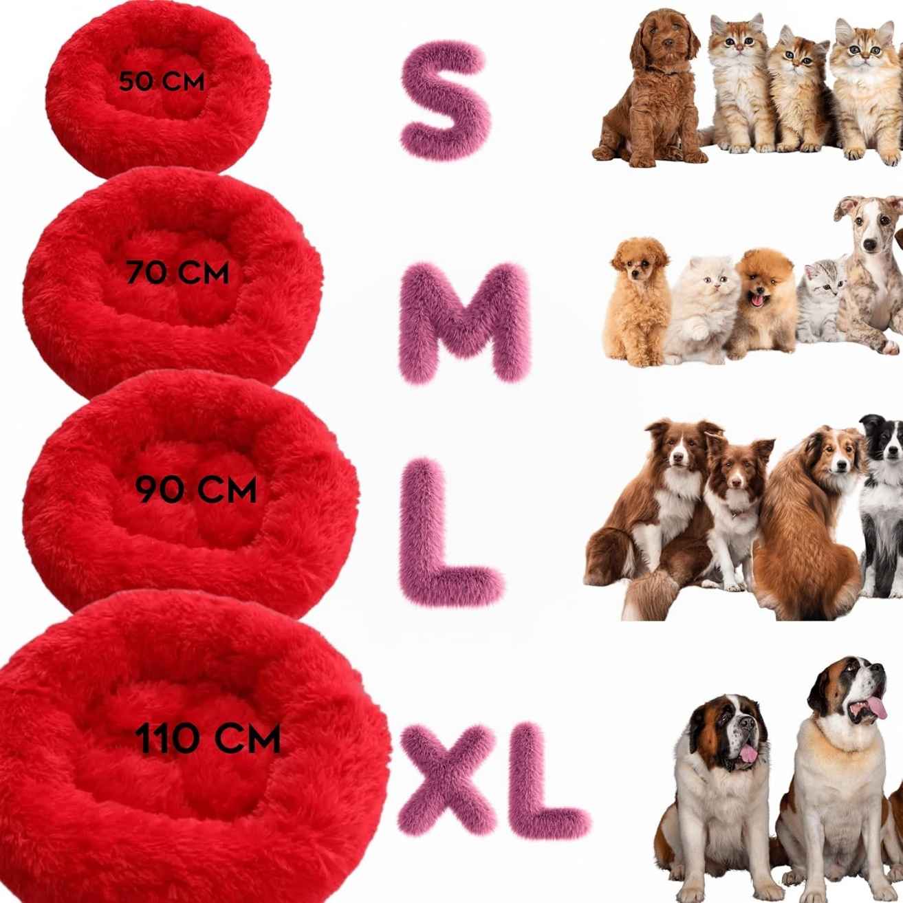 Calming Donut Dog & Cat Bed | Fluffy Plush Washable Anti Slip (Red)