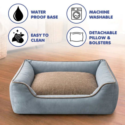 Orthopaedic Pet Bed With Bolster | Washable Anti Slip Dog & Cat Sofa Bed
