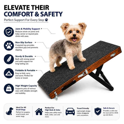 Foldable Pet Ramp For Dogs & Cats | Anti-Slip Wooden