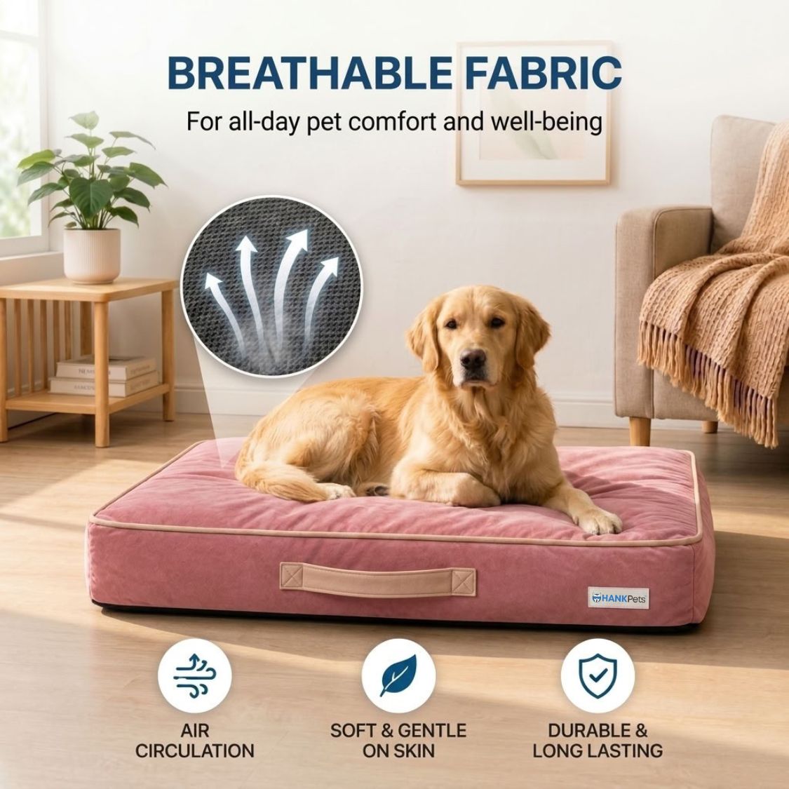 HANK CloudRest Premium Mattress Dog Bed | Anti Skid & Machine Washable (Pink)