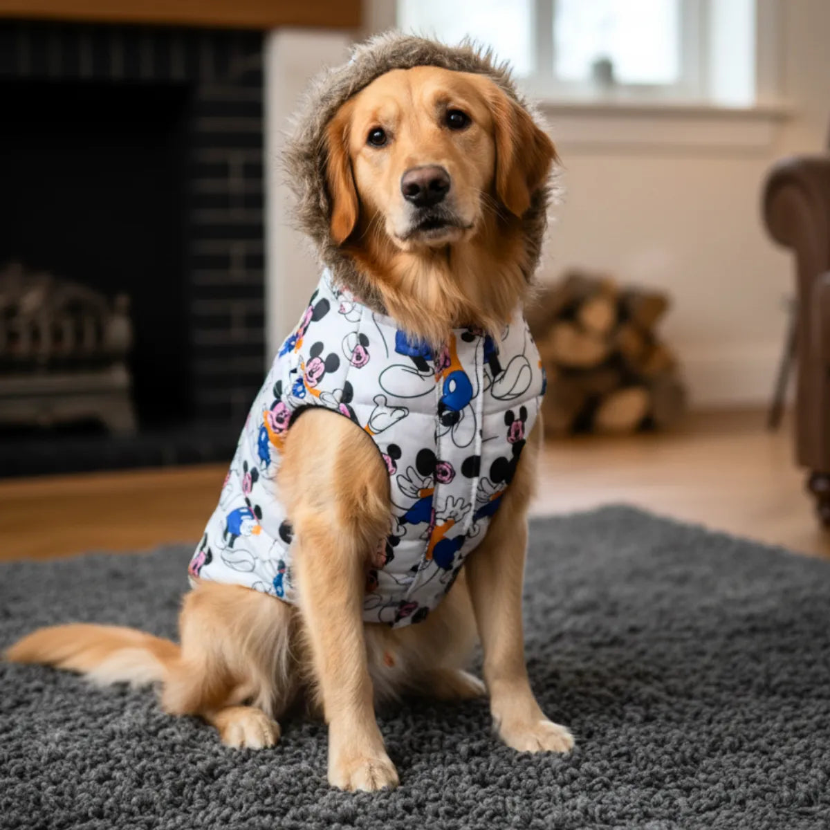 Mickey Mouse Dog Jacket | Elegant Printed Puffer Coat