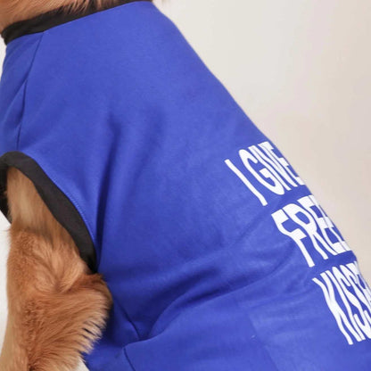 I Give Free Kisses Printed Dog T-Shirt | Cute Casual Wear (Blue)
