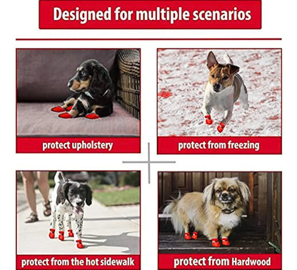 Protective Dog Shoes for Small To Large Breeds | Anti Slip & Secure Fit (Red)