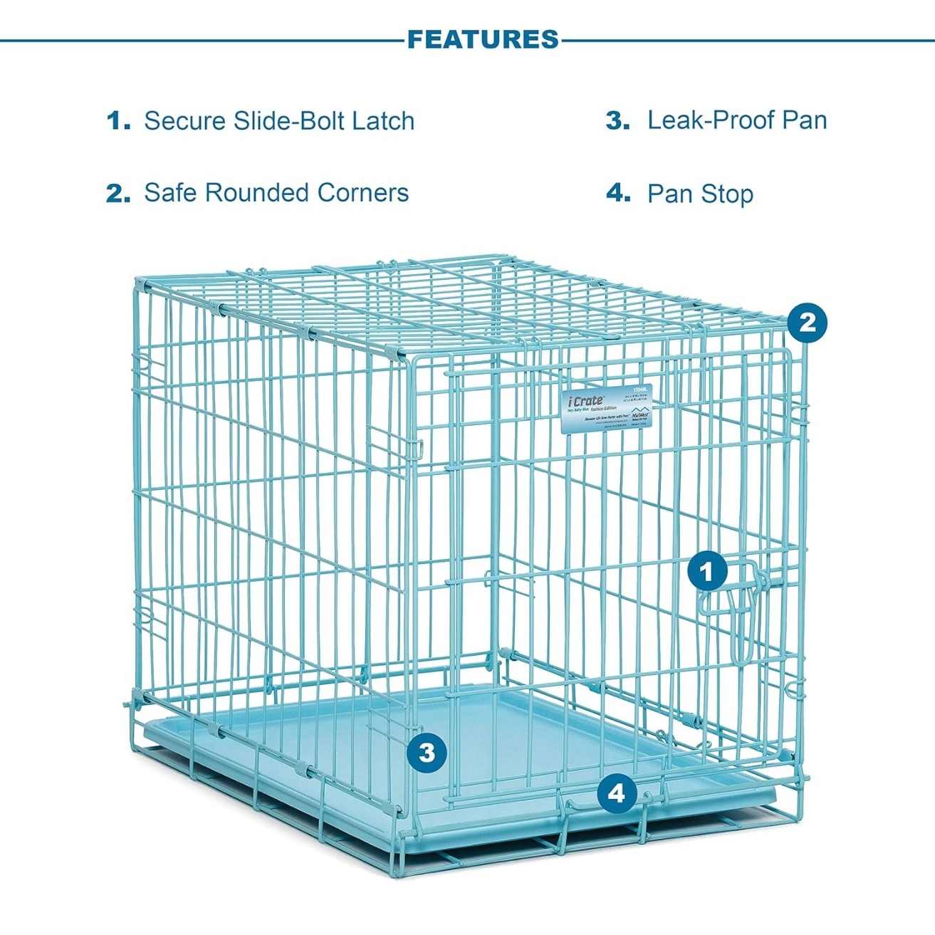 Dog Cage Double Door with Removable Tray Foldable Crate
