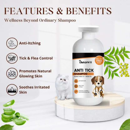 Anti Tick Shampoo For Dogs & Cats - Flea Control Pet Shampoo 250 mL