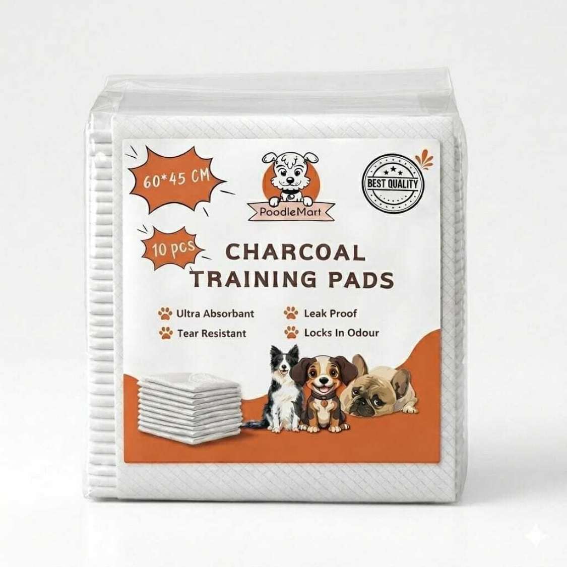 Charcoal Pet Training Pads | Ultra Absorbent Leak Proof Puppy Pee Pads (Pack of 10)