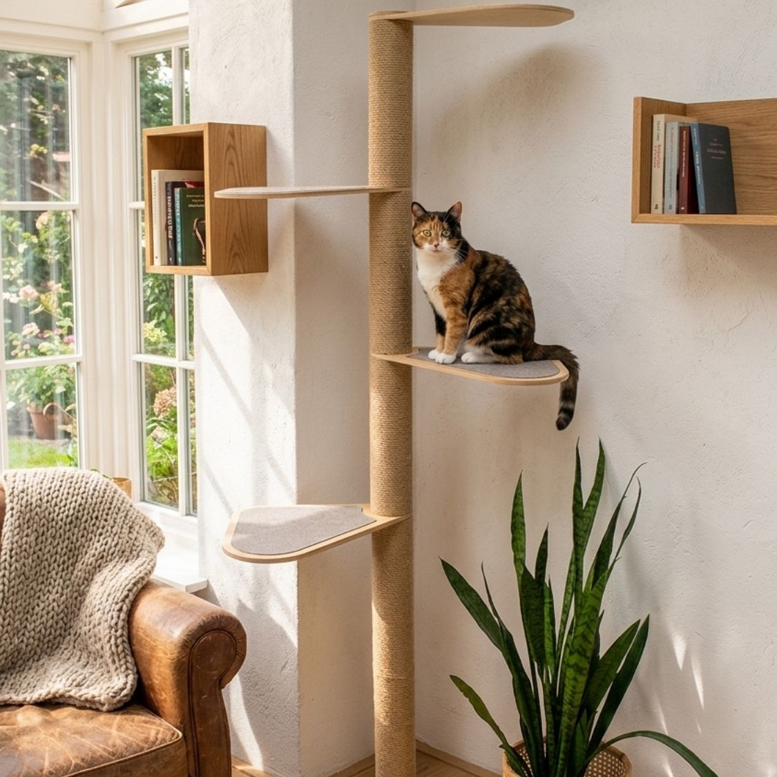 Urban Canopy Tall Cat Tree Tower with Natural Jute Scratcher & Multi-Level Shelves