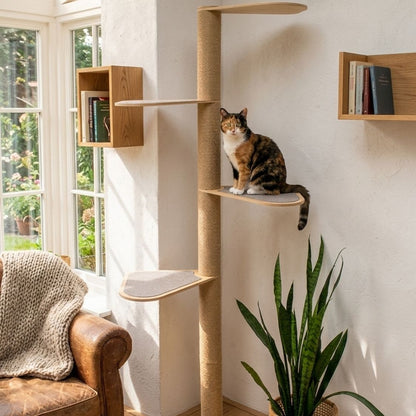 Urban Canopy Tall Cat Tree Tower with Natural Jute Scratcher & Multi-Level Shelves