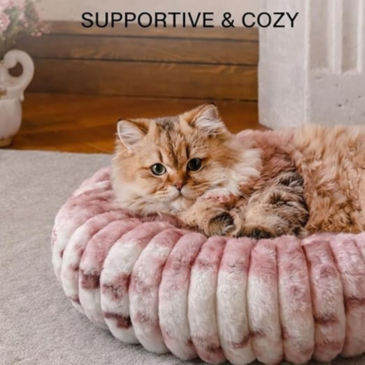 Donut Pet Bed for Cats & Puppies | Soft Plush, Cozy & Calming |Reversible, Washable (55 CM)