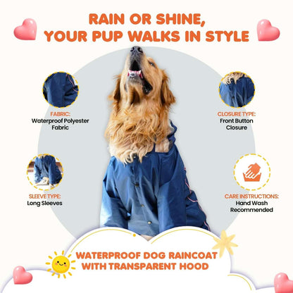 Dog Raincoat with Transparent Hood | Lightweight Rain Jacket
