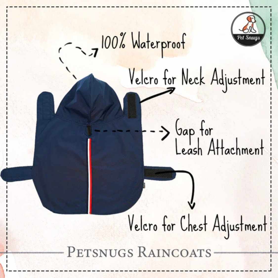 Navy Blue Reflective Raincoat For Dogs & Cats