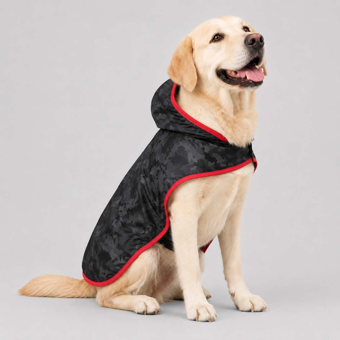 Camouflage Dog Raincoat | Waterproof Hooded Rain Jacket (Black)