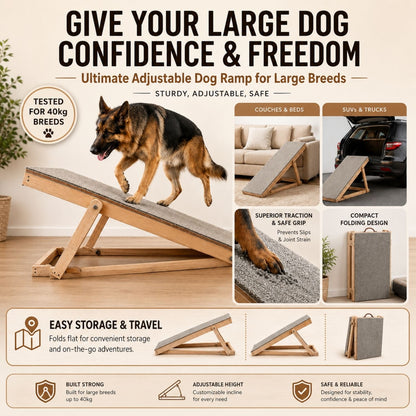 Foldable Pet Ramp for Dogs & Cats – Anti-Slip Wooden Ramp for Large Dogs