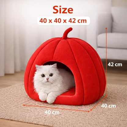 Pumpkin Shape Cat Bed Cave (Red) | Portable Washable Pet House