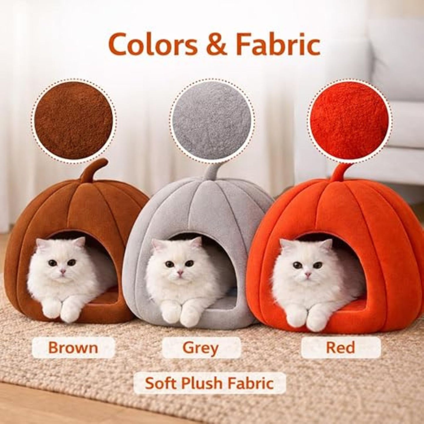 Pumpkin Shape Cat Bed Cave (Red) | Portable Washable Pet House