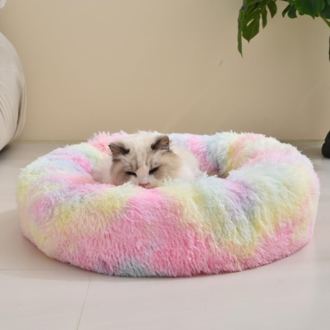 Round Donut Pet Bed for Cats & Dogs | Washable