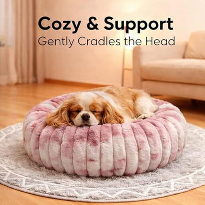 Donut Pet Bed for Cats & Puppies | Soft Plush, Cozy & Calming |Reversible, Washable (55 CM)