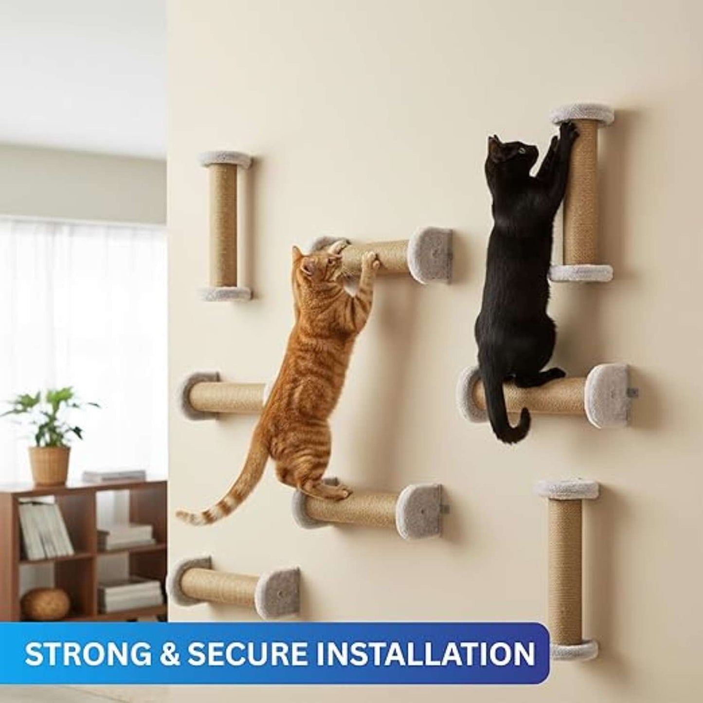 Wall-Mounted Cat Scratching Post 5x16 – Natural Jute Rope Space-Saving Cat Wall Scratcher