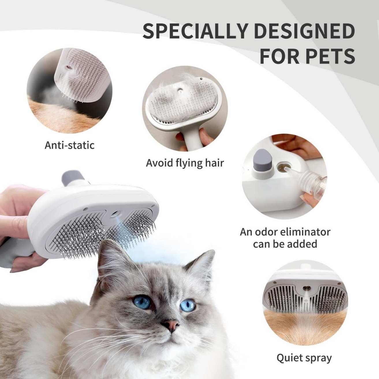 Steamy Self Cleaning Pet Brush For Dogs & Cats | Anti Static Steam Grooming Brush