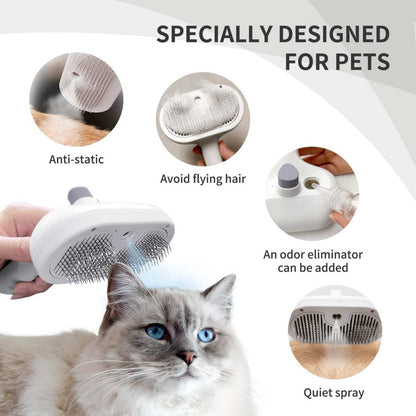 Steamy Self Cleaning Pet Brush For Dogs & Cats | Anti Static Steam Grooming Brush