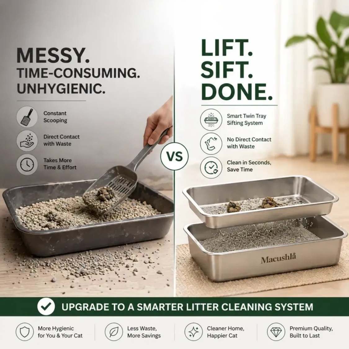 Stainless Steel Sifting Cat Litter Tray | Easy Clean Twin Tray