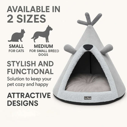 Washable Cozy Dog and Cat Cave Bed (Bear Hugs - Grey)