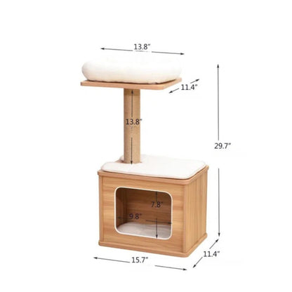 Small Wooden Cat Tree Condo with Scratching Post & Cozy Hideaway