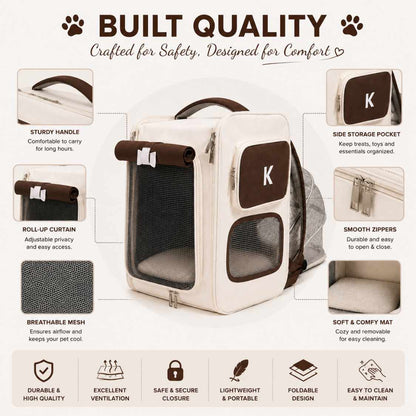 Expandable Cat Carrier Backpack | Brown Pet Travel Bag