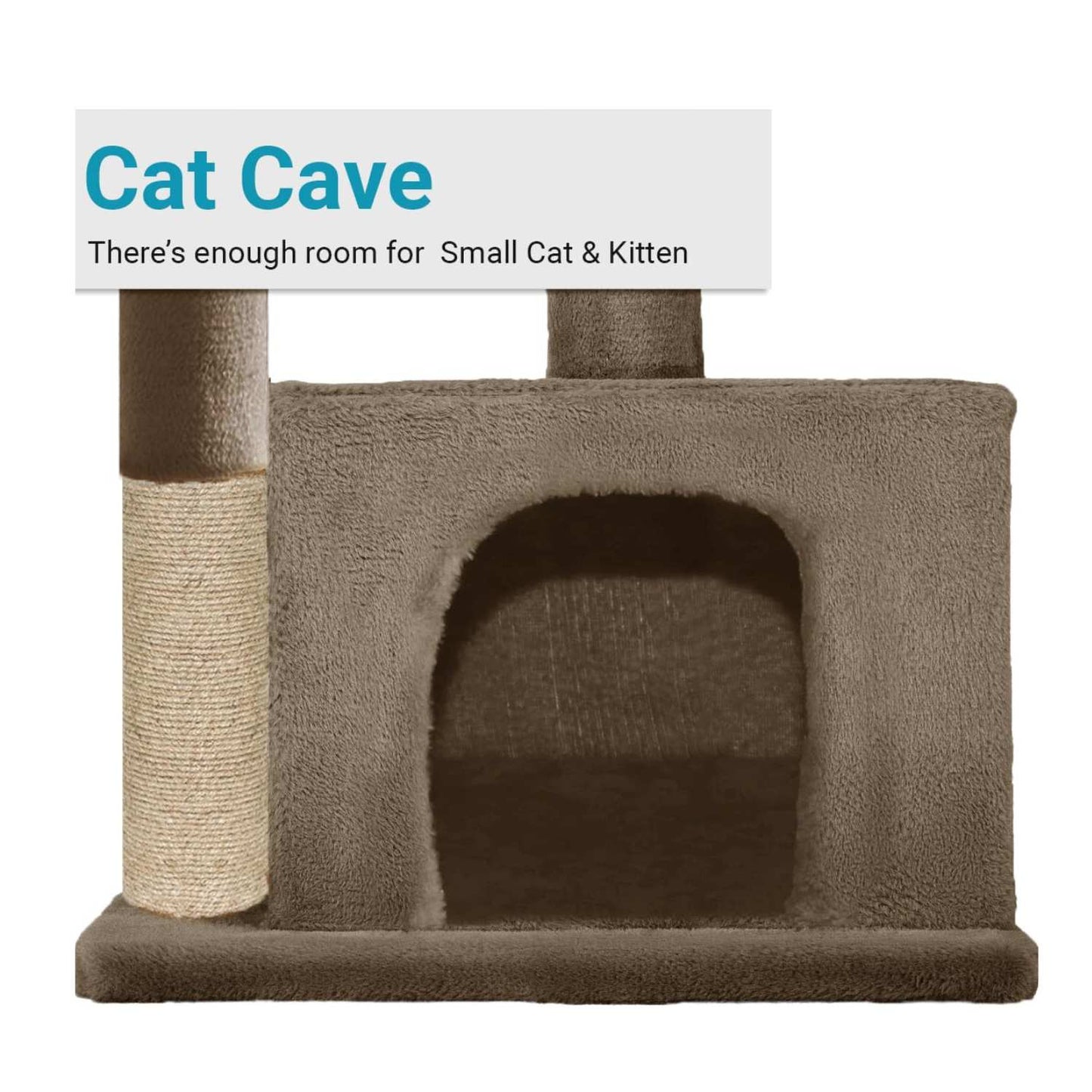 Condo Kitten Cat Tree - Plush Fur Fabric | Top Perch | Hanging Ball | Scratching Post (Condo 12x12 Inch) (Brown)