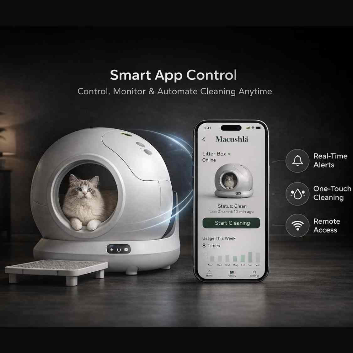 Smart Automatic Cat Litter Box | Self Cleaning WiFi Enabled Cat Toilet