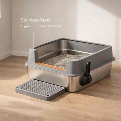 Stainless Steel Cat Litter Box | High Wall Anti Scatter Cat Toilet Tray
