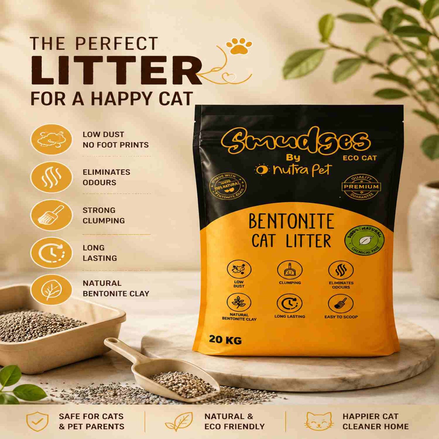 Smudges Eco Bentonite Cat Litter 20kg | Clumping & Lemon Scented