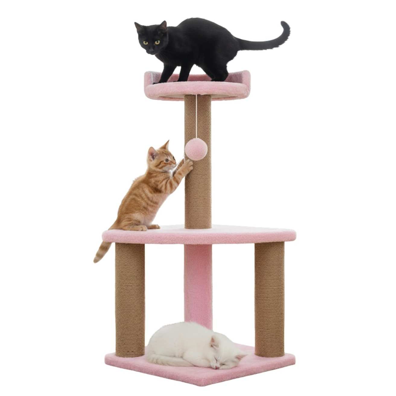 Soft Fur Activity Cat Tree for Kittens & Cats - Scratching Post, Natural Sisal Rope, Two Floor Tower, Hanging Ball (Height 32 Inch)